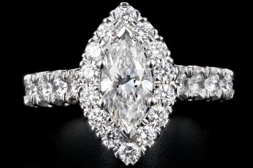 New 14K White Gold .78 Carat Marquise Cut Diamond Halo Engagement Ring GIA Certified - Queen May