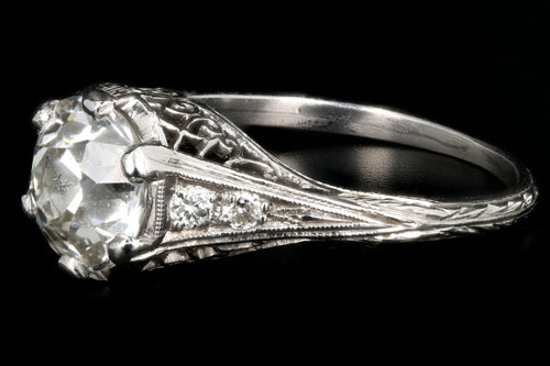 Art Deco Platinum 1.9 Carat Old European Cut Diamond Ring GIA Certified - Queen May