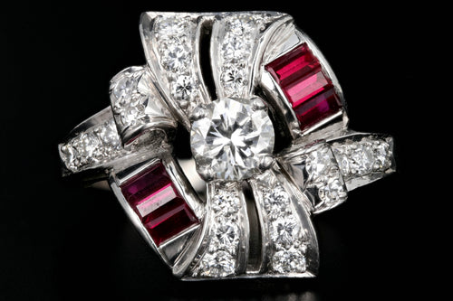 Retro Platinum 1.16 Carat Diamond and Ruby Cocktail Ring - Queen May