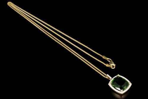 Modern 6.35CT Natural Green Tourmaline and Diamond Pendant Necklace - Queen May