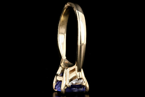 Modern 14K Yellow Gold 3 Carat Tanzanite and Trillion Cut Diamond Ring - Queen May