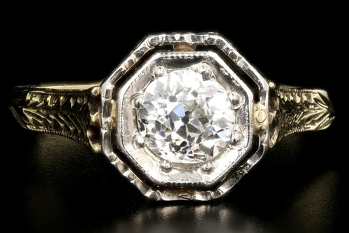 Art Deco 14K .52CT Old European Cut Diamond Engagement Ring - Queen May