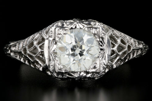 Art Deco 20K White Gold .78CT Old European Cut Diamond Engagement Ring - Queen May