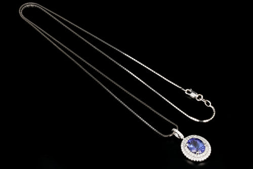 Modern 14K White Gold 2.44CT Oval Cut Tanzanite And Diamond Pendant Necklace - Queen May