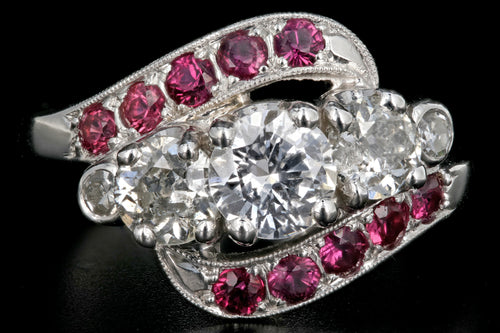Retro 14K White Gold Diamond & Ruby Ring c.1950's - Queen May