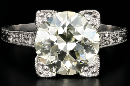 Art Deco Platinum 3.32 Carat Old European Cut Diamond Ring GIA Certified - Queen May