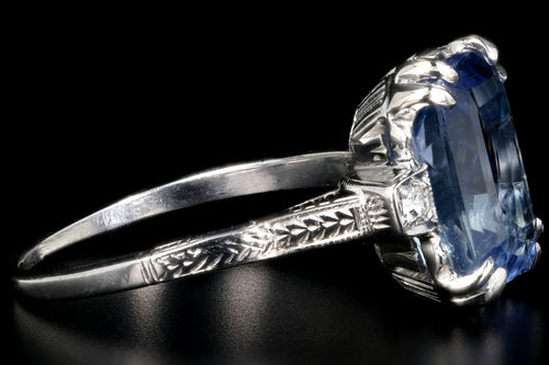 Art Deco Platinum 5.5 Carat Natural No Heat Ceylon Sapphire Ring GIA Certified - Queen May