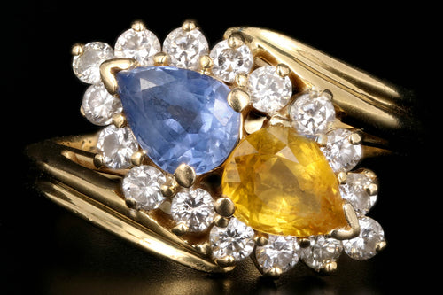 Vintage 14K Yellow Gold Blue and Yellow Sapphire and Diamond Ring - Queen May