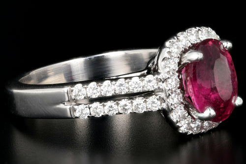 New 18K White Gold 1.85 Carat Rubellite Tourmaline and Diamond Ring - Queen May