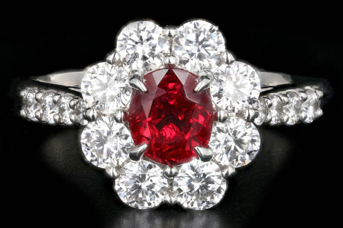Modern Platinum 1.01 Carat Natural No Heat Ruby and 1 Carat Round Brilliant Diamond Ring GIA Certified - Queen May