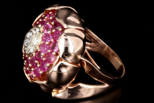 Retro 14K Rose Gold 2.5 Carat Natural Ruby and Diamond Cocktail Ring - Queen May