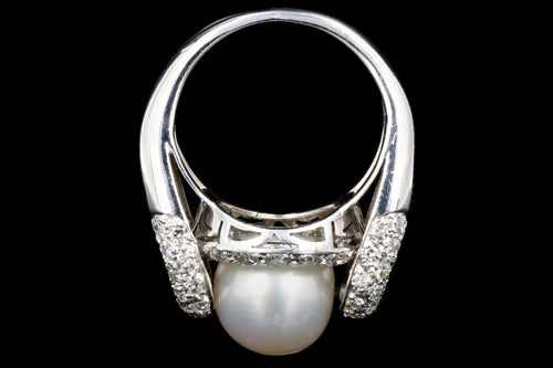 Modern Platinum 10.5mm Pearl and Diamond Ring - Queen May