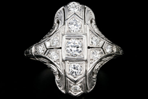 Art Deco Platinum Diamond Shield Ring Size 5.75 - Queen May