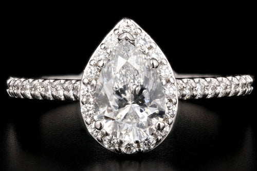 New 14K White Gold 1.01 Carat Pear Shaped Diamond Halo Ring - Queen May