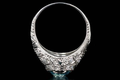 Art Deco Platinum 2.63 Carat Blue Zircon and Diamond Ring - Queen May