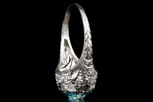 Art Deco Platinum 2.63 Carat Blue Zircon and Diamond Ring - Queen May