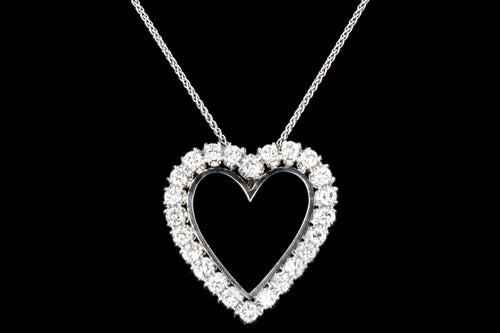 Modern 14k White Gold 1.3 Carat Diamond Heart Pendant - Queen May