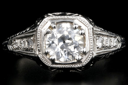 Art Deco Platinum .85 Carat Old European Cut Engagement Ring GIA Certified - Queen May