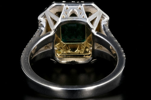 New 18K White Gold 1.7 Carat Zambian Emerald and White & Vivid Yellow Diamond Ring - Queen May