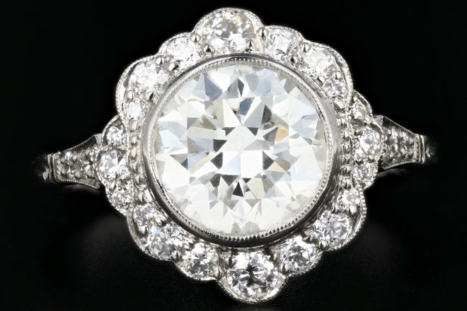 Edwardian Style Platinum 2.09 Ct Diamond Halo Engagement Ring GIA Paperwork - Queen May