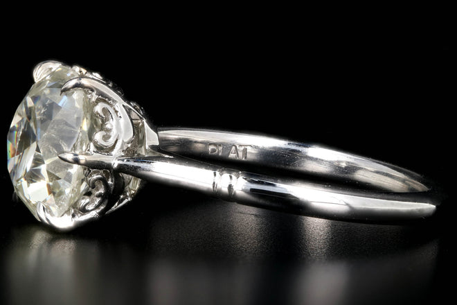 New Platinum 3.14 Carat Old Mine Cut Diamond Engagement Ring - Queen May