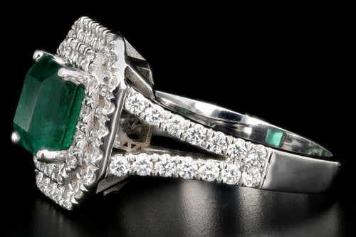 New 18K White Gold 2.15 Carat Zambian Emerald and Diamond Ring - Queen May