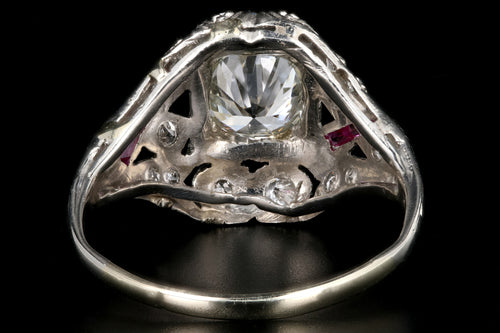 Art Deco 14K White Gold .97 Carat Transition Cut Diamond and Ruby Engagement Ring - Queen May