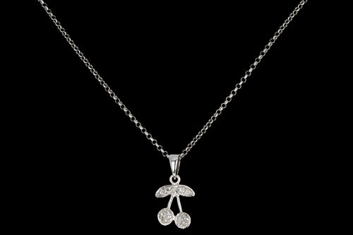 Modern 14K White Gold Cherry Diamond Pendant Necklace .05CTW - Queen May
