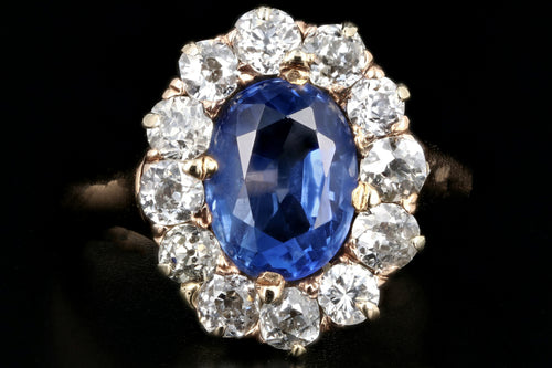 Victorian 14K Yellow Gold No Heat Ceylon 2.1 Carat Sapphire and Old Mine Diamond Ring GIA Certified - Queen May