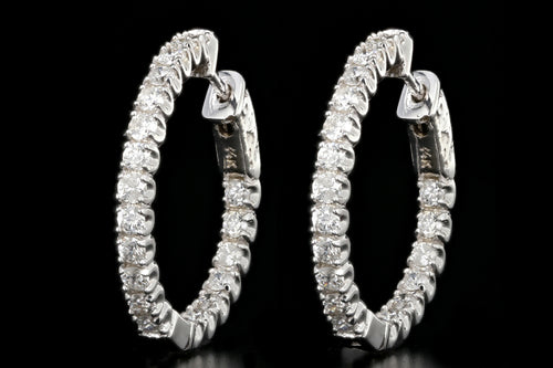 Modern 14K White Gold Round Brilliant Diamond In and Out Hoop Earrings - Queen May