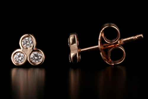 New 14K Rose Gold Diamond Trinity Stud Earrings - Queen May