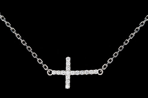 New 14K White Gold .12 Carat Diamond Cross Necklace - Queen May