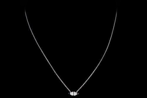 New 14K White Gold Straight Baguette Diamond Necklace - Queen May