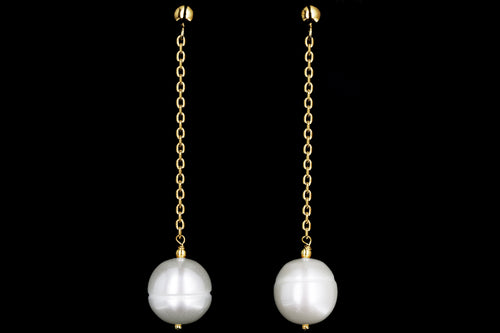 14K Yellow or White Gold 9-11 mm Freshwater Cultured Pearl Drop Earrings - Queen May