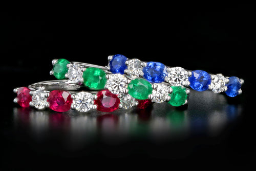 14K White Gold Emerald, Ruby, Or Sapphire & Diamond Band - Queen May
