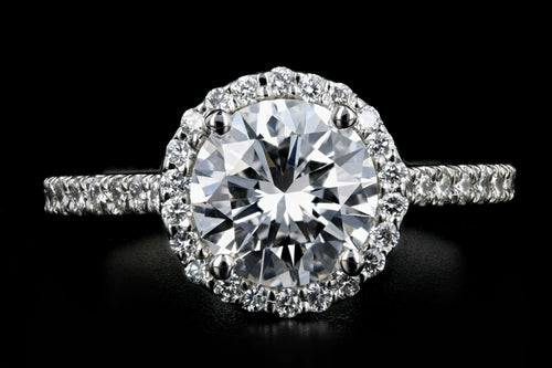 New Platinum 1.56 Carat Round Brilliant Cut Diamond Halo Engagement Ring GIA Certified - Queen May