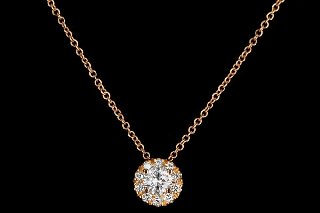 18K White, Yellow or Rose Gold .15 Carat Diamond Halo Necklace - Queen May
