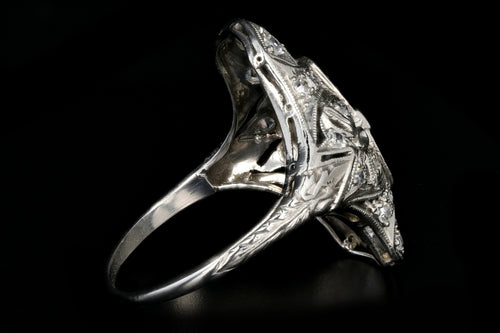 Art Deco Platinum .9 Carat Old European Cut Diamond and Sapphire Shield Style Ring - Queen May