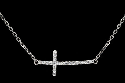 New 14K White Gold .16 Carat Diamond Cross Necklace - Queen May