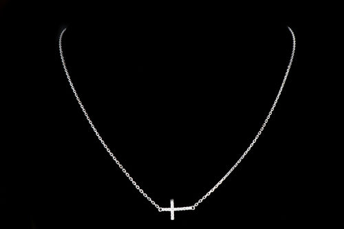 New 14K White Gold .12 Carat Diamond Cross Necklace - Queen May