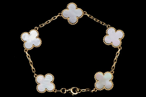 Van Cleef & Arpels Mother of Pearl Alhambra 18K Yellow Gold 5 Motifs Bracelet - Queen May
