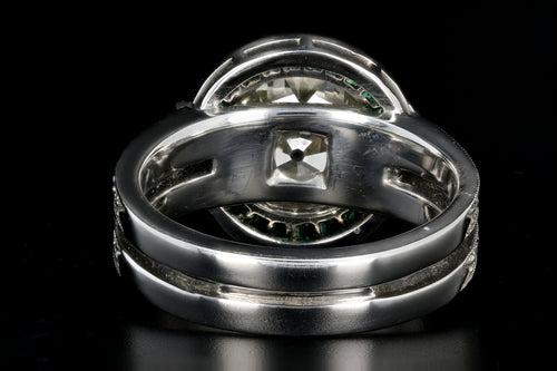 Platinum Art Deco 3 Carat Old European Cut Diamond and Emerald Halo Ring - Queen May