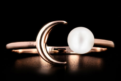 New 14K Gold Crescent Moon & Pearl Ring - Queen May
