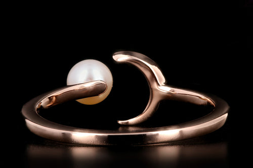 New 14K Gold Crescent Moon & Pearl Ring - Queen May