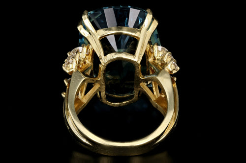 Signed Kurt Wayne 18K Yellow Gold 21 Carat Aquamarine and Diamond Ring Cocktail Ring - Queen May