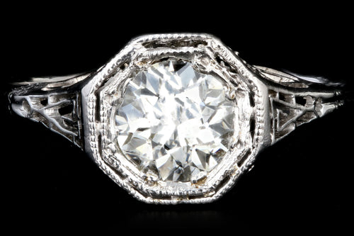 Art Deco Platinum .85 Carat Old European Cut Diamond Engagement Ring - Queen May