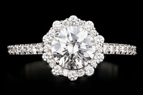 New 18K White Gold 1.03 Carat Round Brilliant Diamond Halo Engagement Ring GIA Certified - Queen May