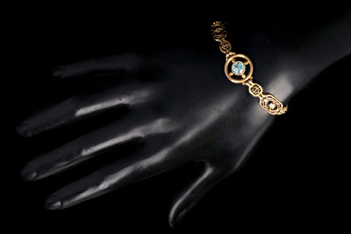 Modern 14K Yellow Gold 1.25 Carat Blue Zircon Bracelet - Queen May