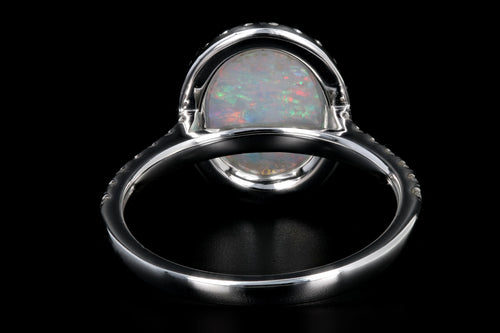 New 14K White Gold 1.29 Carat Oval Cut Opal and Diamond Ring - Queen May