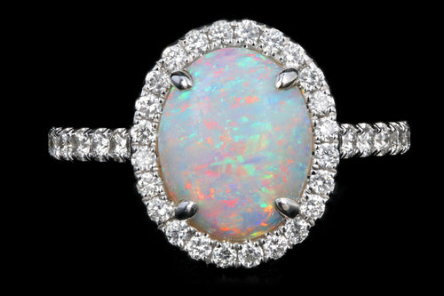 New 14K White Gold 1.29 Carat Oval Cut Opal and Diamond Ring - Queen May